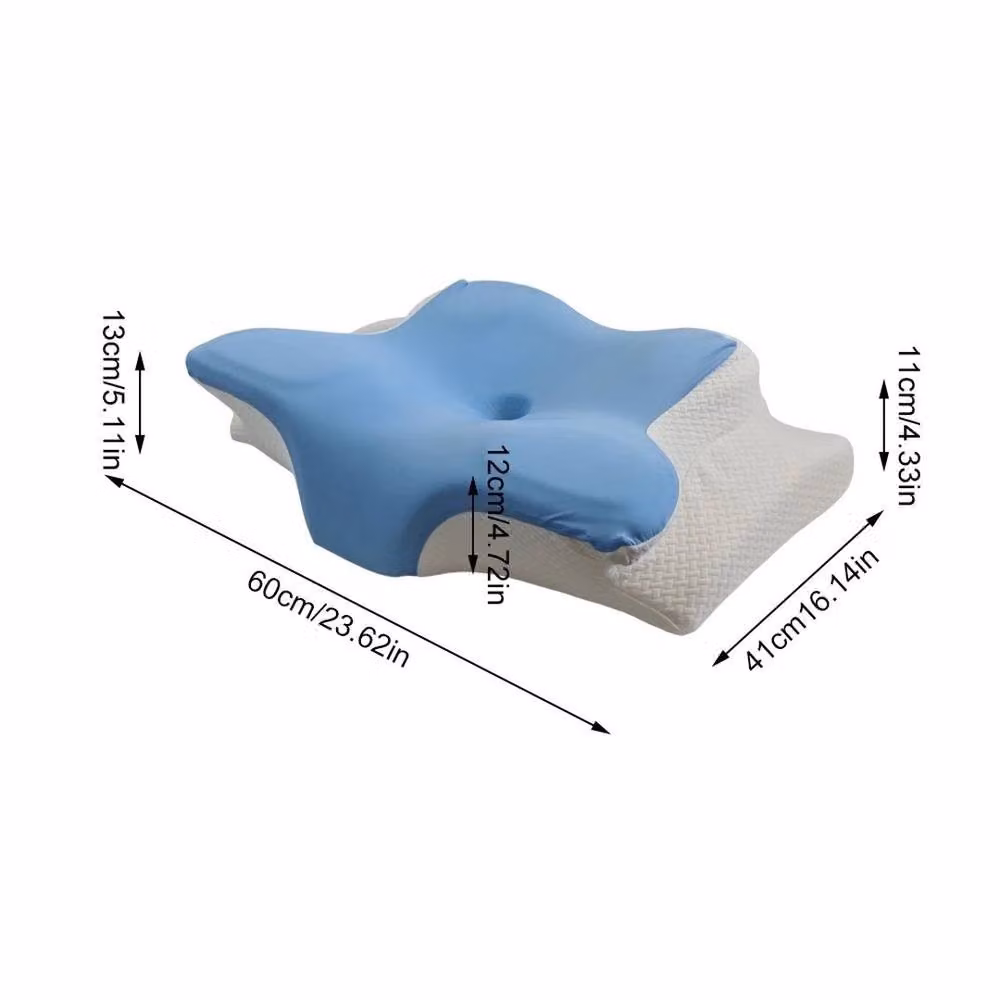 FLAVORA Blue Ergonomic Memory Foam Cervical Neck Pillow for Cot – 2