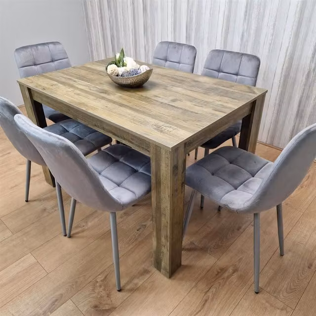 Kosy Koala Rustic MDF Dining Table and 6 Chairs Set in Grey, Brown and Black