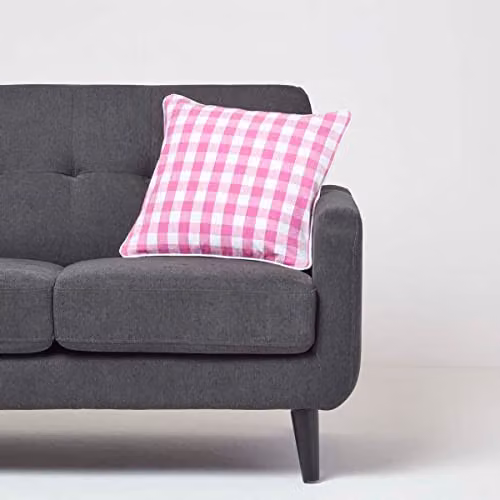 Homescapes Pink and White Checked Cotton Square Cushion Cover, W/D/H: 45 x 45 x 45 cm – 2