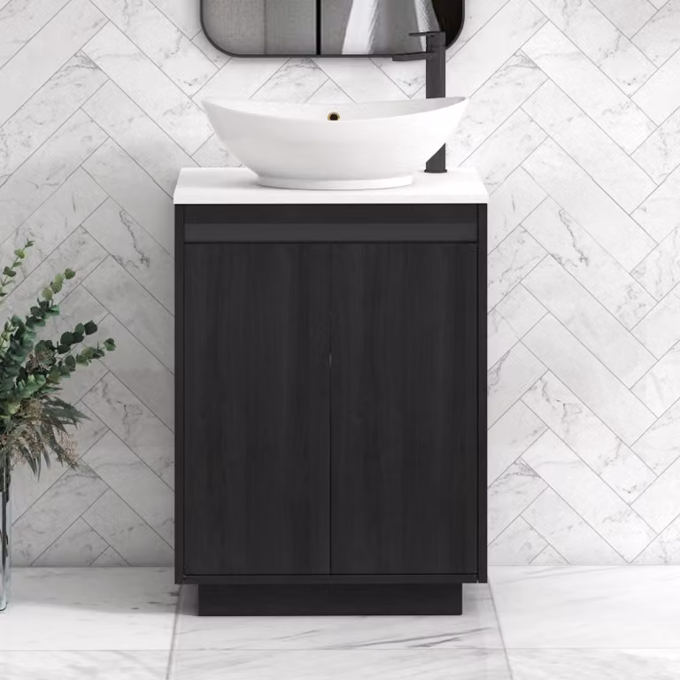 Royal Bathrooms Orion 600mm Hale Floor Standing Vanity Unit with Amaze Basin and Black Accent Trim, White and Black