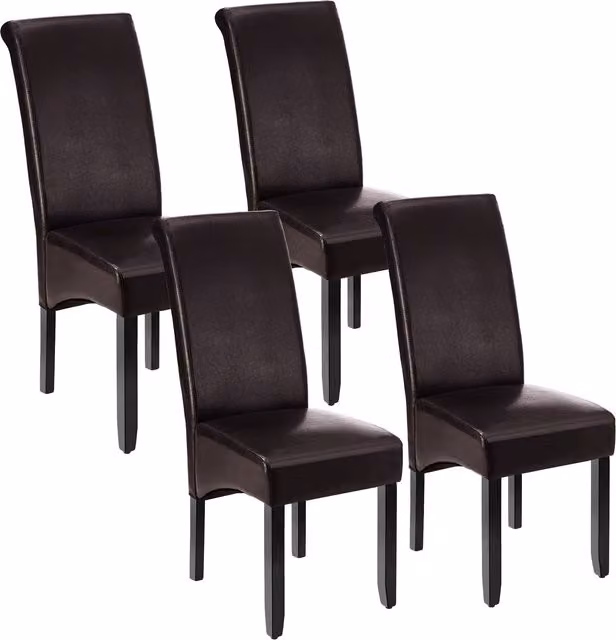 tectake Set of 4 Modern Dining Chairs with Synthetic Leather Covers and Lacquered Wood Legs in Brown – 9