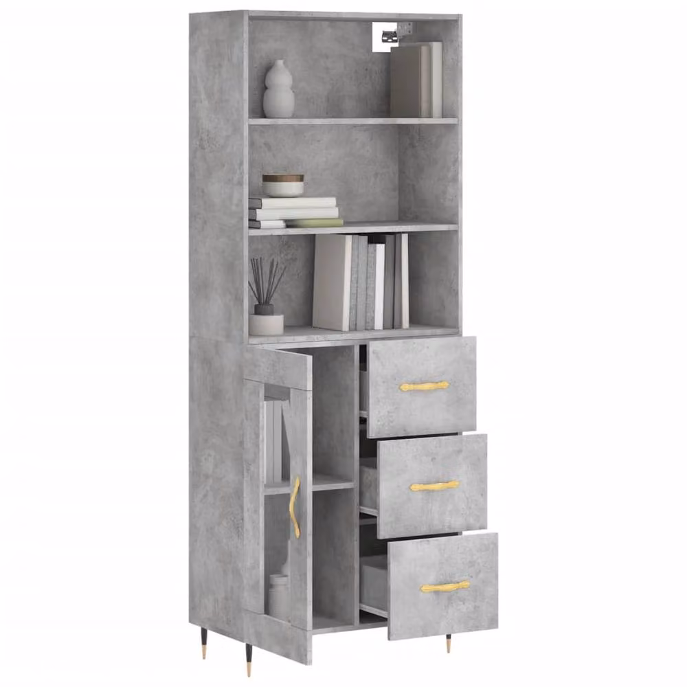 Berkfield Home Modern Highboard in Concrete Grey, W/D/H: 69.5 x 34 x 180 cm – 3
