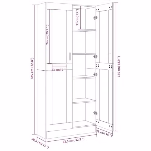 vidaXL Vitrine Cabinet in Smoked Oak with Glass Doors, W/D/H: 82.5 x 30.5 x 185 cm – 3