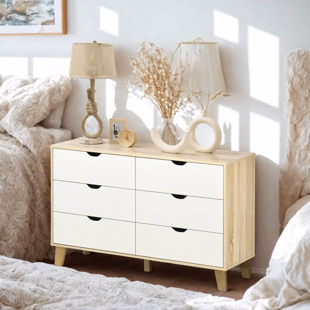 Pirlo Plush 6 Drawer Bedroom Storage Chest in Brown and White, W/D/H: 120 x 40 x 76 cm – 2