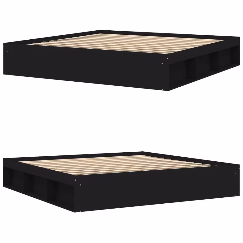 Berkfield Home Modern Black Bed Frame with Side Compartments, W/D/H: 200 x 200 cm – 3