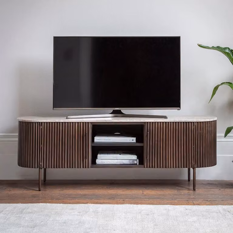 Atkin & Thyme Monza Retro Metal and Marble Media Unit in Brown
