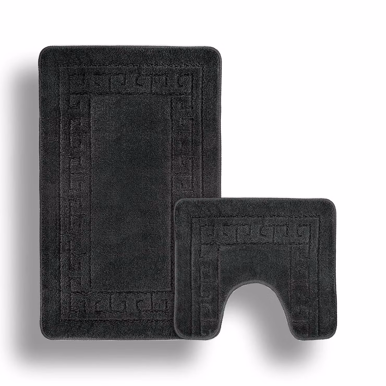 Velosso Greek Key Non-Slip Bathmat and WC Pedestal Mat Set in Charcoal Grey – 2