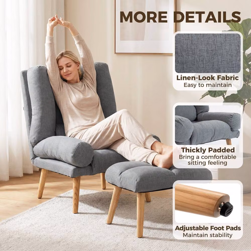 STILVORA Recliner Armchair with Matching Ottoman in Grey Fabric – 7