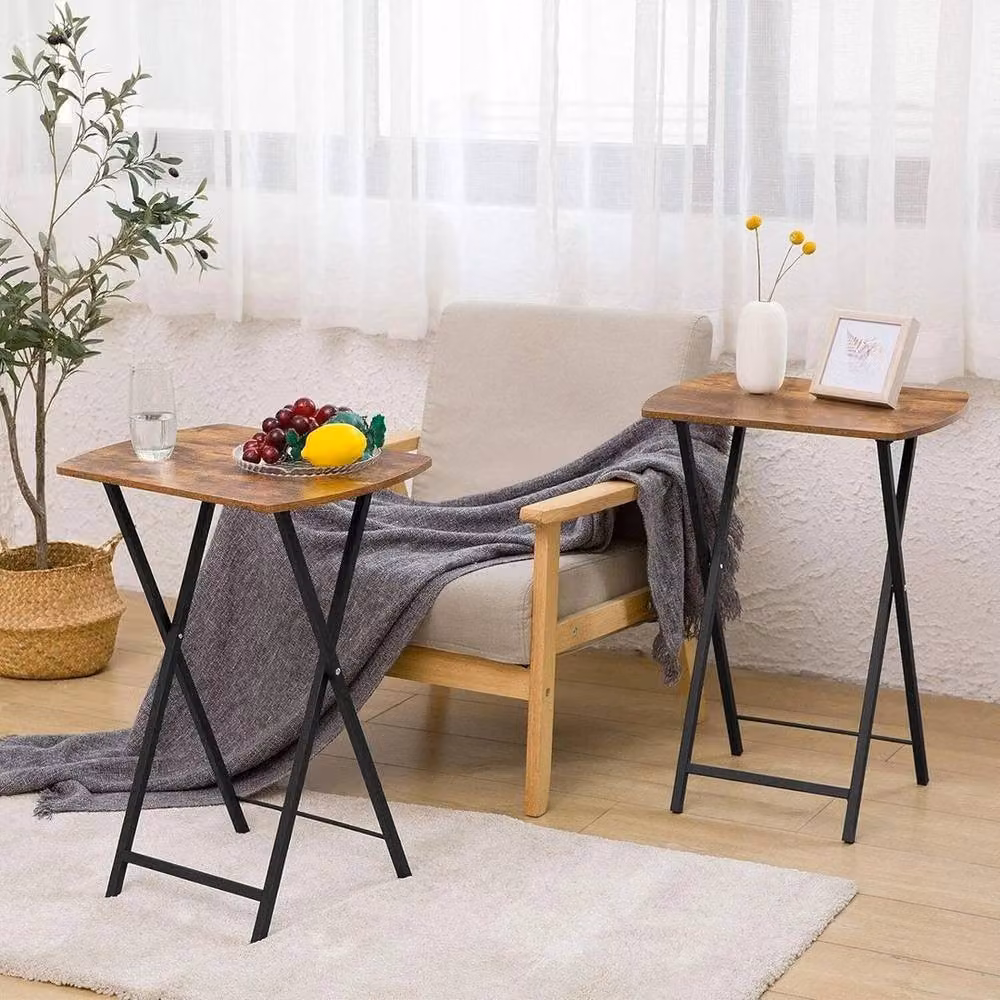 FLAVORA Brown Folding TV Snack Tray Side Bedside Table, W: 48 cm, D: 36 cm, H: 66 cm – 3