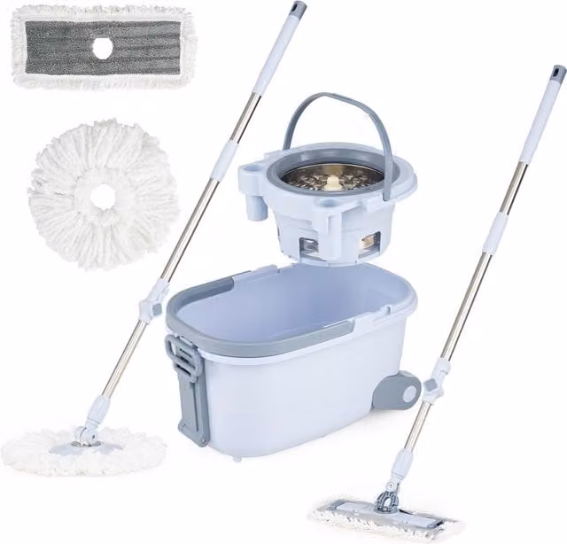 Costway Mop and Bucket Set with Microfibre Mop, Telescopic Handle and Scraper in Blue