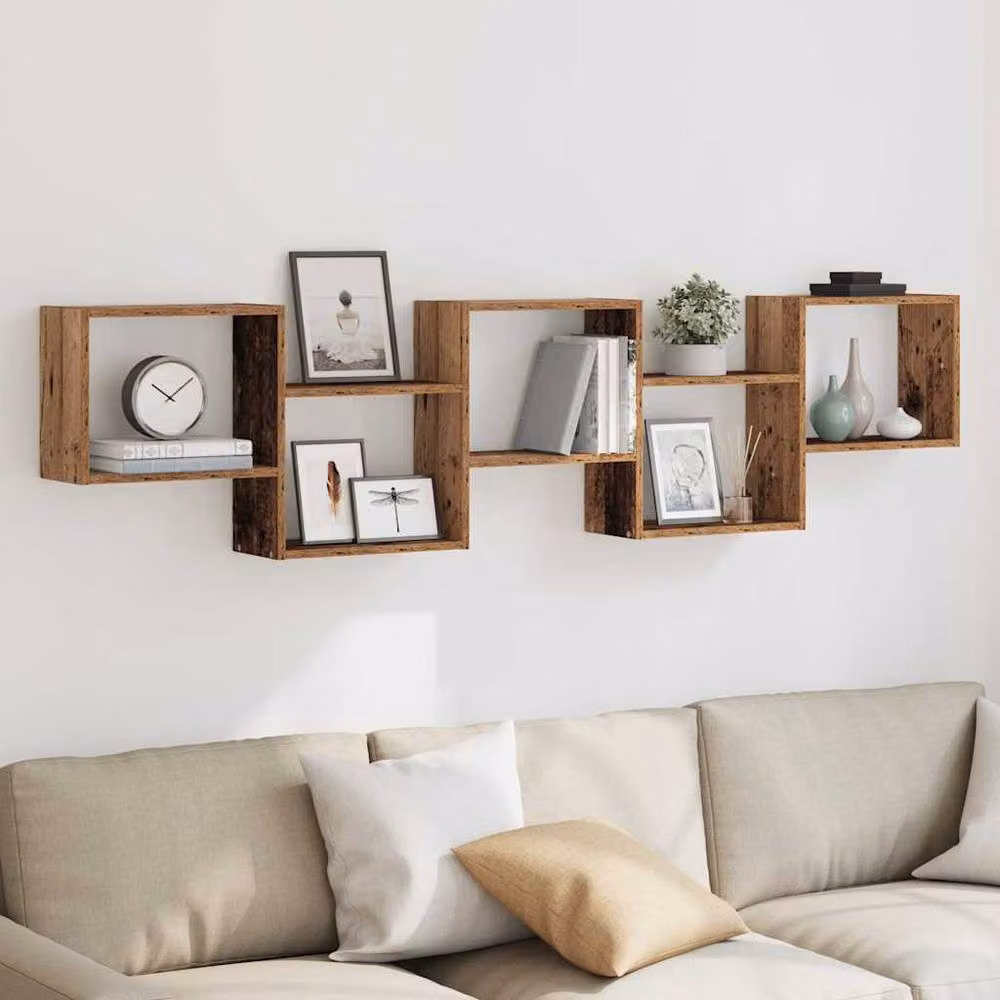 Berkfield Home Wall Mounted 5 Compartment Cube Shelf in Brown Old Wood Finish – 3
