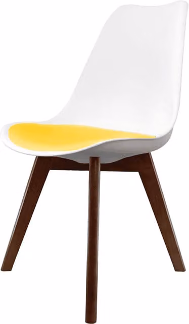 Fusion Living Soho Plastic Dining Chair with Squared Dark Wood Legs in Yellow and White