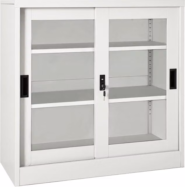 Berkfield Home Sliding Door Cabinet in Grey with Glass Doors and Adjustable Shelves, W/D/H: 90 x 40 x 90 cm