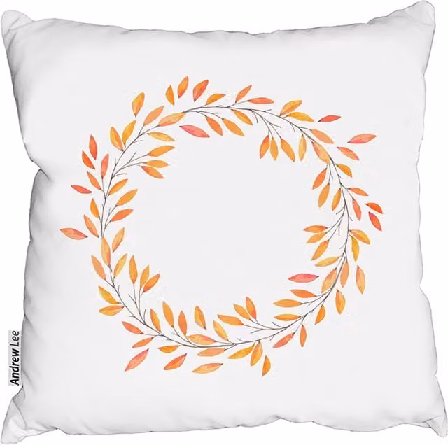 Andrew Lee Autumn Wreath Square Cushion, Orange and White, W/D/H: 60 x 60 x 60 cm