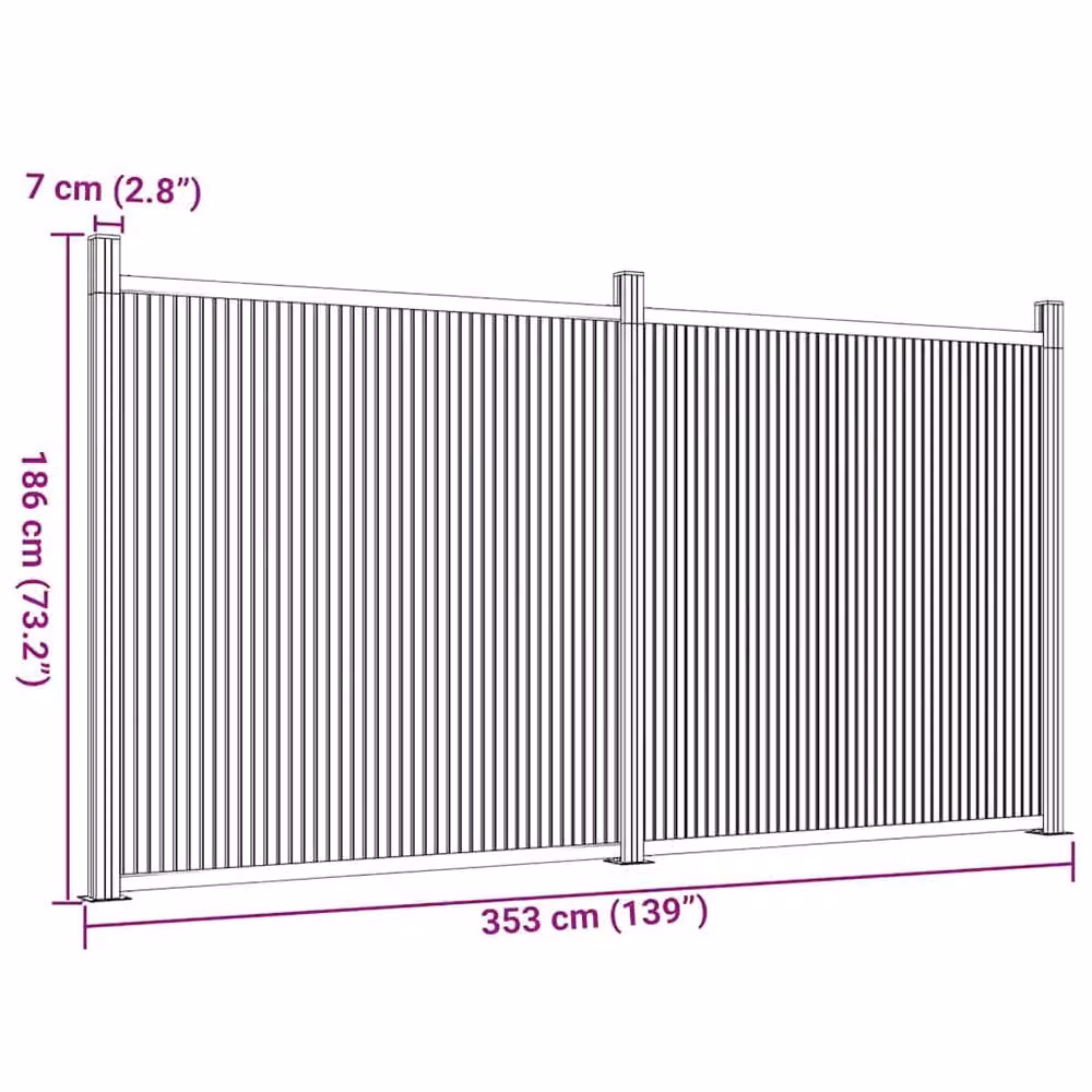 Berkfield Home Grey WPC and Aluminium Opaque Rectangular Fence Panel, W: 353 cm, H: 186 cm – 5