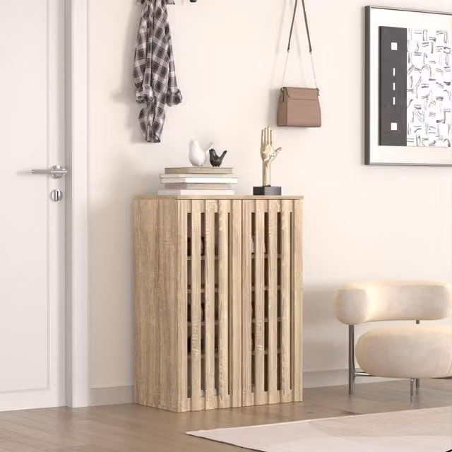 Home Source 2 Door Shoe Storage Cabinet with Adjustable Shelves in Brown and White
