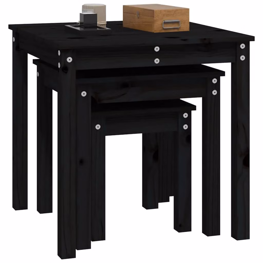 Berkfield Home Nesting Tables, Set of 3, Black Solid Pine Wood – 3