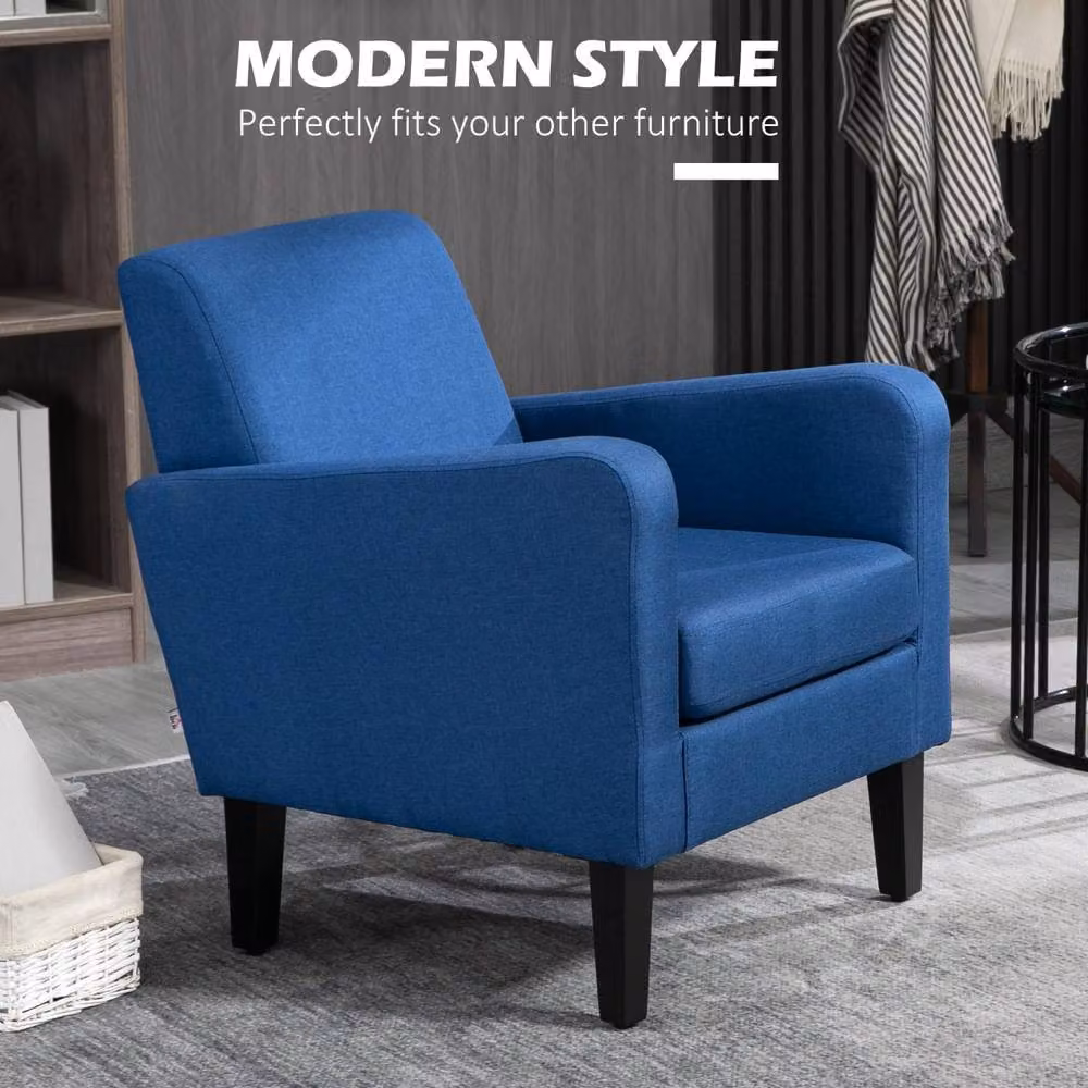 Wyld Haus Niro Blue Linen Look Box Armchair with Solid Rubberwood Frame – 3