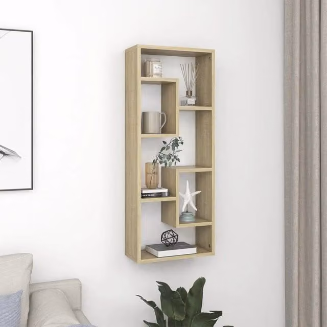 Berkfield Home Wall Mounted Sonoma Oak Shelf in Brown, W: 36 cm, D: 16 cm, H: 90 cm