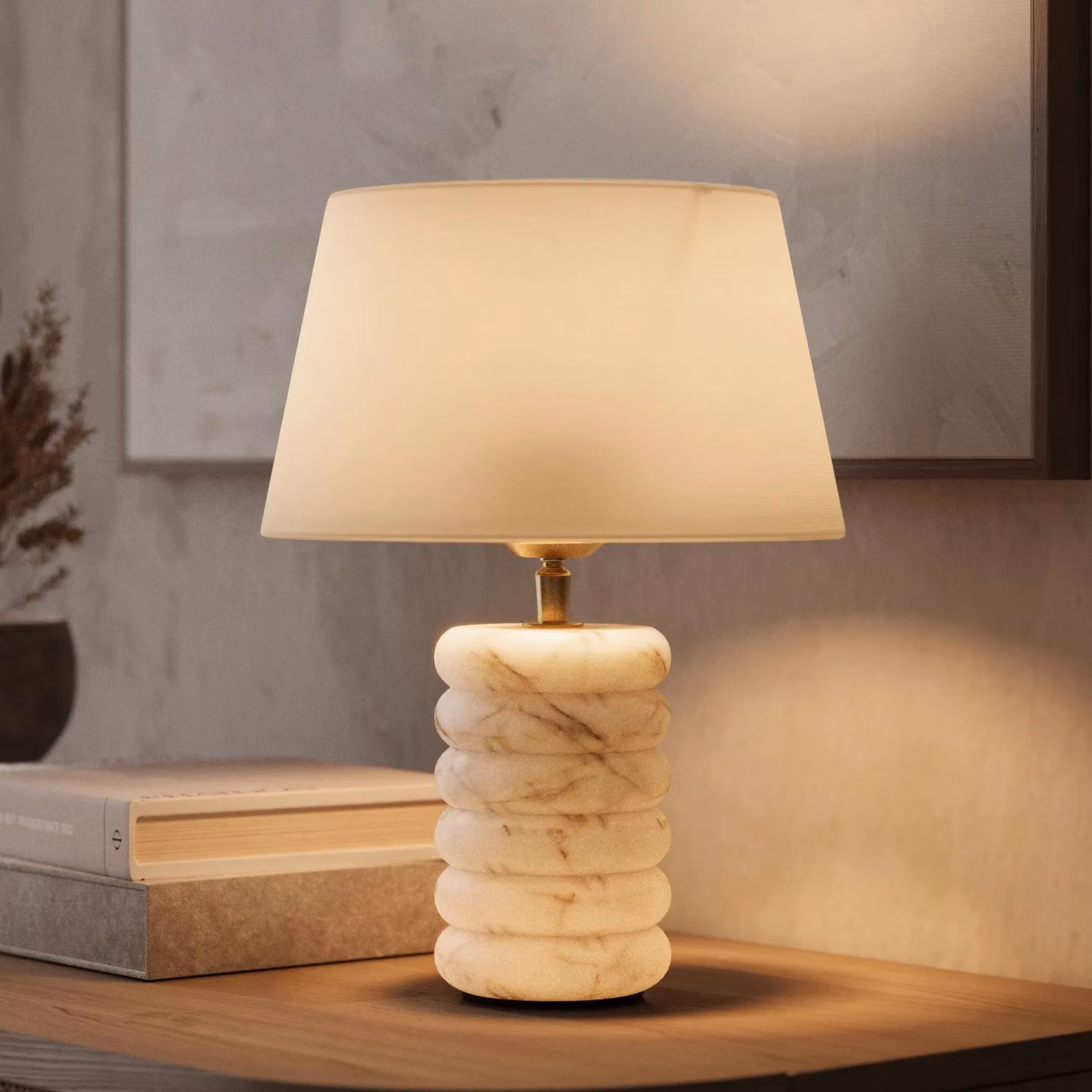Industville Alabaster Stone Dual Lit Table Lamp in Natural and Gold/Brass – 3
