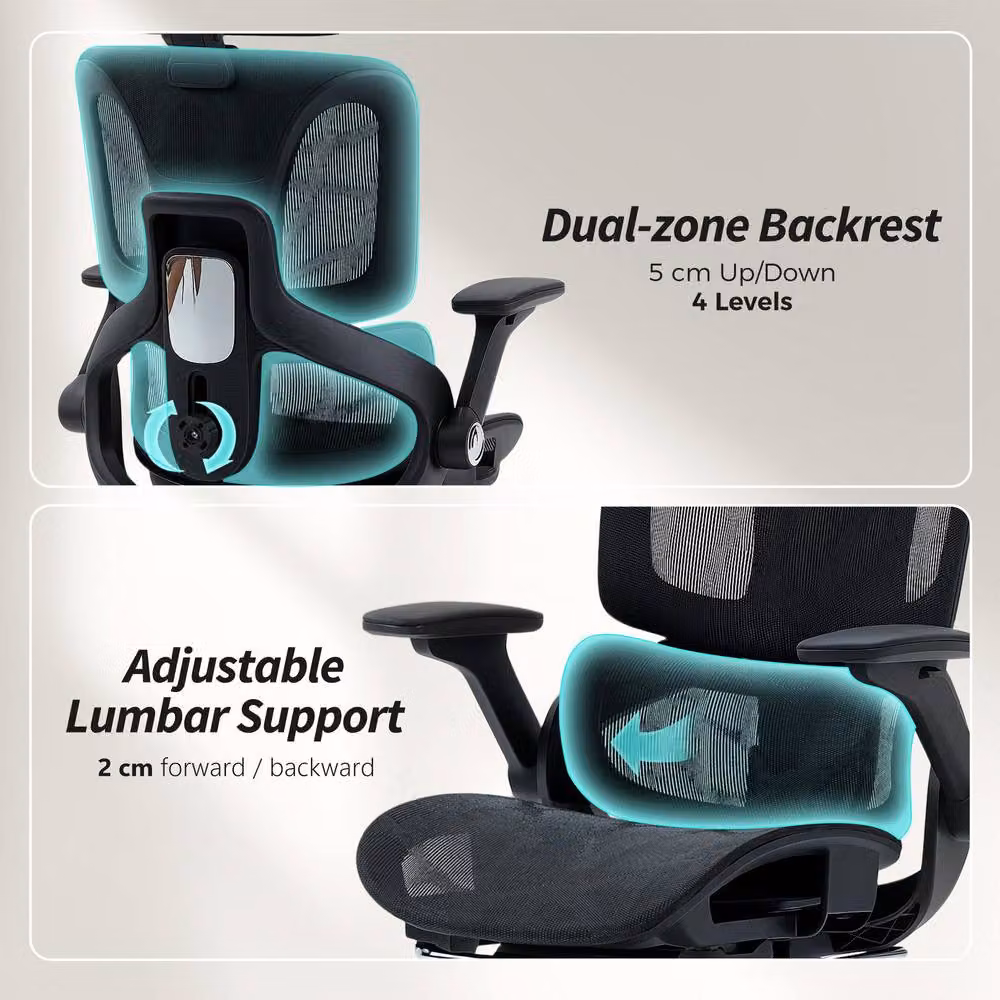 STILVORA Ergonomic Office Chair in Black Fabric with Adjustable Headrest and Seat Depth – 7