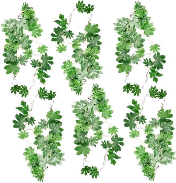 Dyzi Pack of 6 Realistic Green Trailing Aralia Artificial Hanging Plants