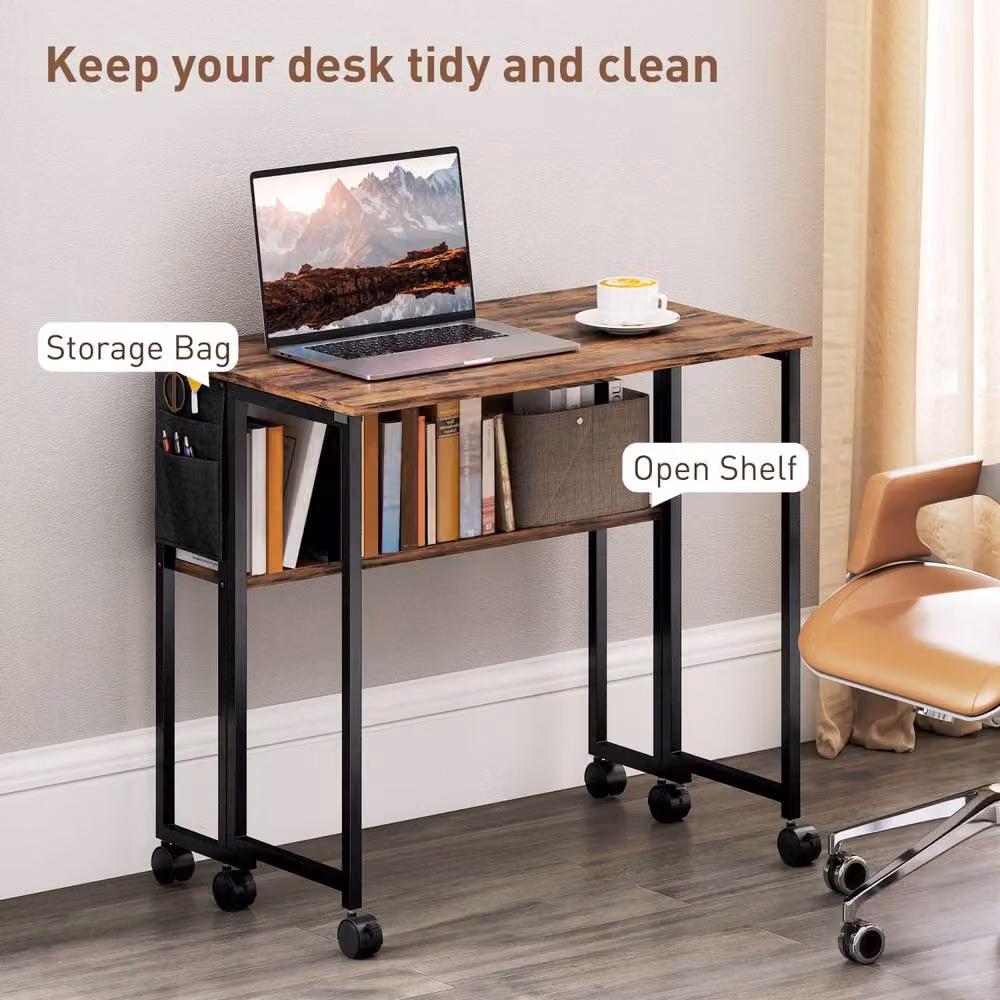 Wyld Haus Saha Drop Leaf Writing Desk in Rustic Brown, W: 80 cm, D: 50 cm, H: 75 cm – 5