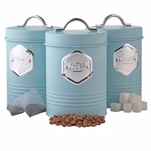 Cooks Professional 3-Piece Tea, Coffee and Sugar Airtight Storage Canister Set in Blue and Silver – 2