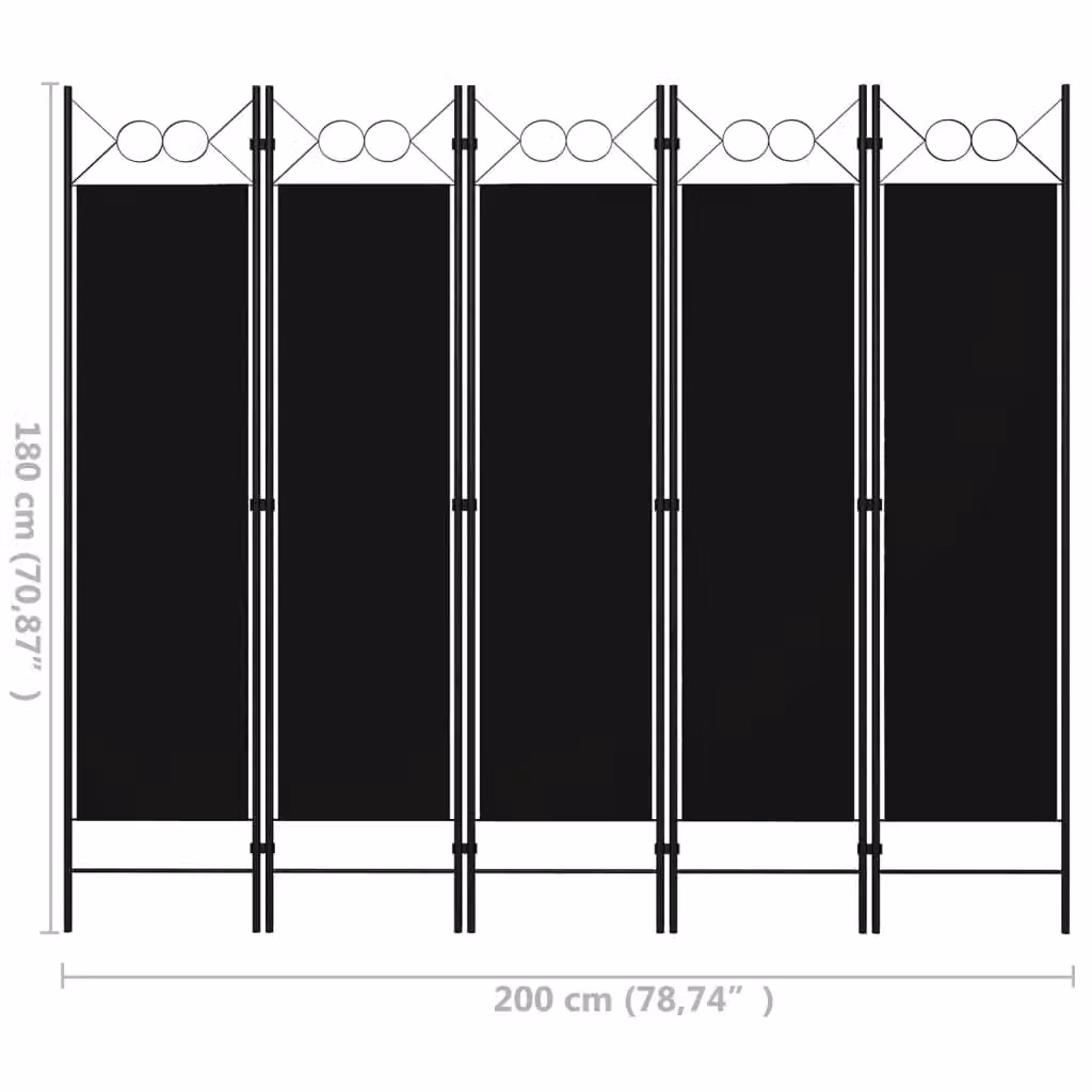 Berkfield Home 5-Panel Modern Metal Room Divider in Matt Black, H 180 cm x W 200 cm – 4