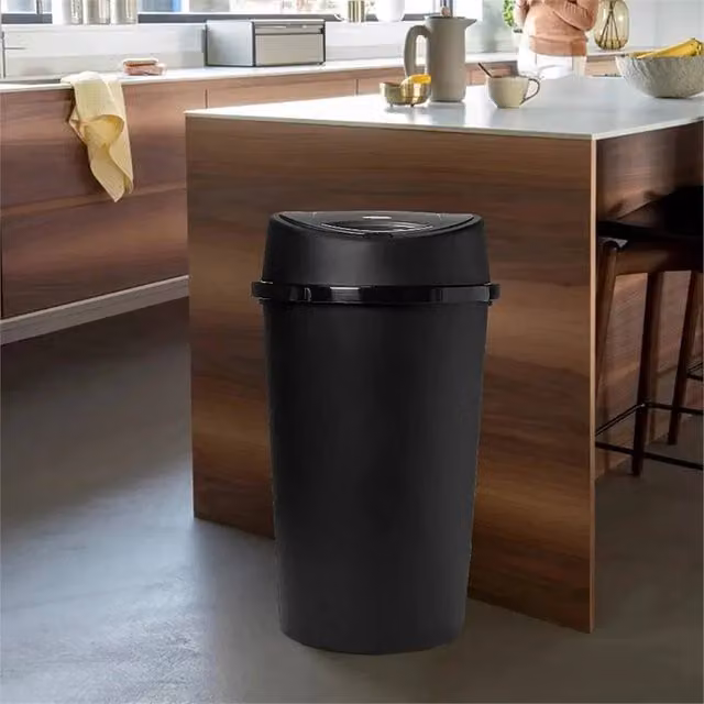TONTARELLI 50L Black Touch Top Plastic Rubbish Bin, W: 39.0 cm, D: 39.0 cm, H: 66.5 cm – 1