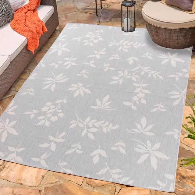 Desire Rugs Modern Floral Machine Woven Waterproof Indoor-Outdoor Rug, Silver, W: 200 cm, L: 290 cm