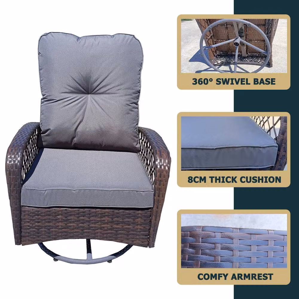 FURNITURE ONE Brown Polyrattan Patio Swivel Chair with Armrests and Weather Resistant Cushions – 5