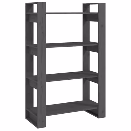 vidaXL Grey Solid Pine Wood Book Cabinet and Room Divider, W/D/H: 80 x 35 x 125 cm