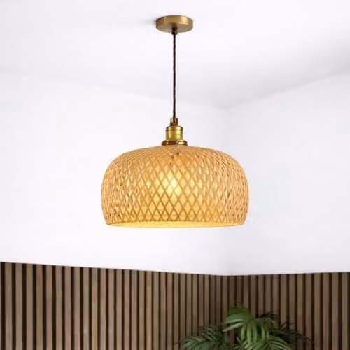 CGC Lighting Bronte Bamboo Hand Made Dome Lampshade in Beige and Brown, W: 40 cm, D: 38 cm, H: 20 cm – 6