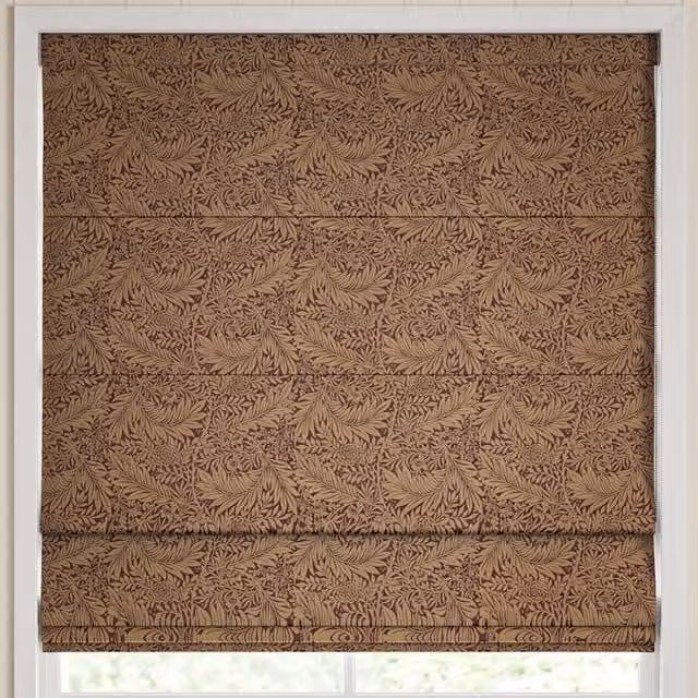 William Morris At Home Larkspur Woven Made to Measure Blackout Roman Blind in Berry Pink and Brown Floral Pattern