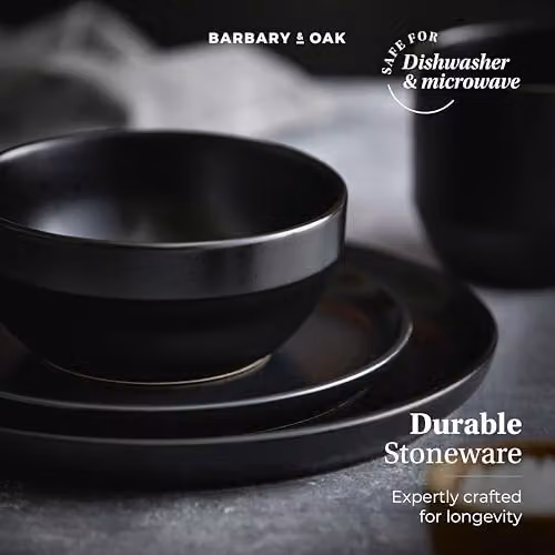 Barbary & Oak Cascade 16 Piece Stoneware Dinner Set in Black, Microwave and Dishwasher Safe – 5