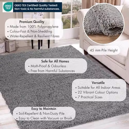 Serdim Rugs Modern Plain Silver Grey Rectangular Living Room Area Rug – 3