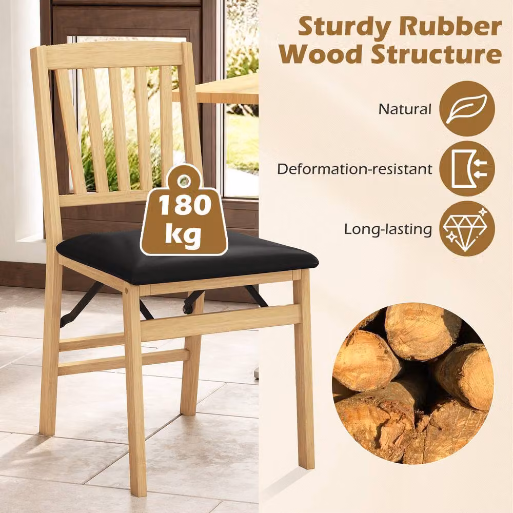 Costway Set of 2 Black Folding Armless Dining Chairs with Padded Synthetic Leather Seats – 5