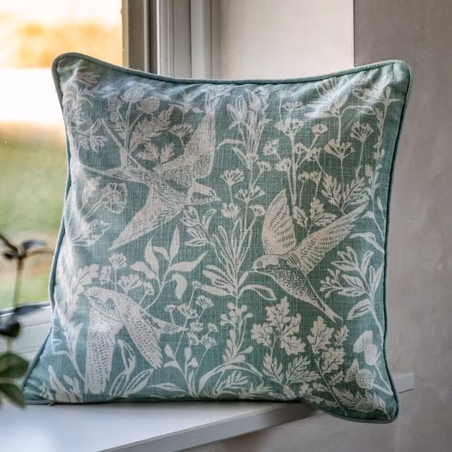 Terrys Floral Square Polyester Cushion in Blue, White and Green, W x W: 45 x 45 cm