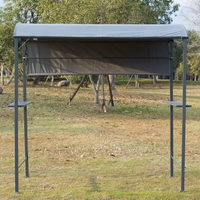Outsunny Metal Outdoor Smoking BBQ Gazebo Tent with Grey Canopy and Black Frame