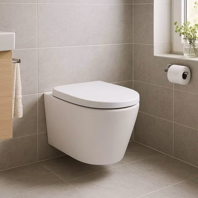 Bathroom Kingdom Ferrara Rimless Wall Hung Toilet with Soft Close Seat, White