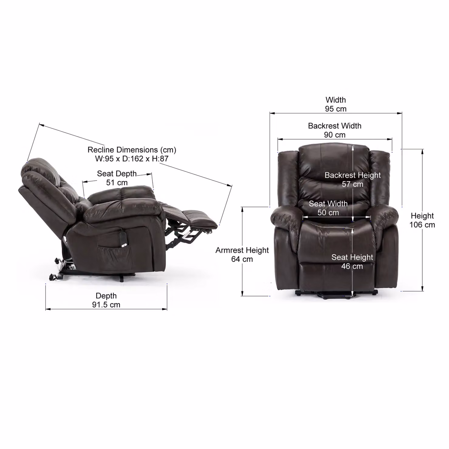 More4Homes Seattle Electric Single Motor Rise Recliner Chair in Brown Bonded Leather – 4