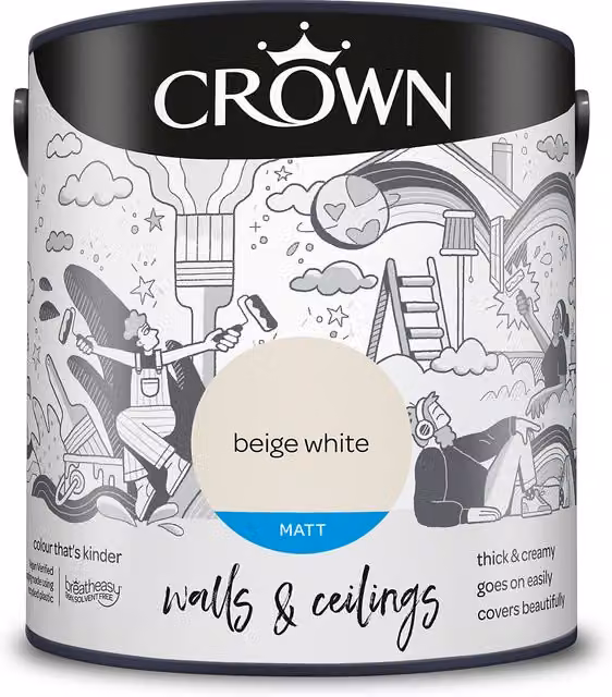 Crown Matt Breatheasy Water Based Dispersion Emulsion Paint in Beige White