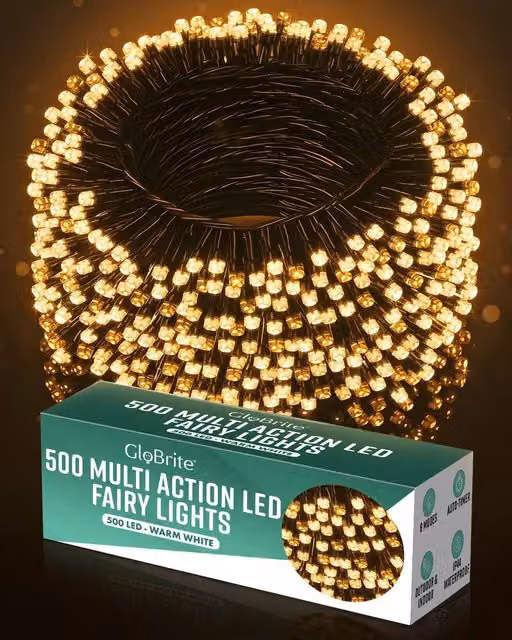 Globrite Warm White LED String Fairy Lights with Remote Control and Timer, 500 LED, White – 1