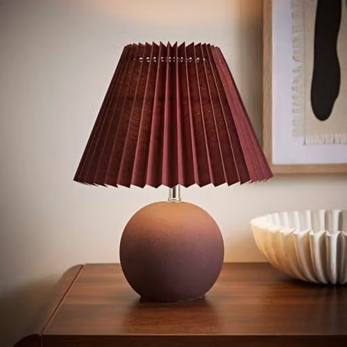 ValueLights Beattie Red Ceramic Table Lamp with Fabric Shade and Bulb