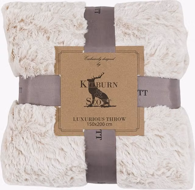 Perch & Parrow Selma Beige Faux Fur Animal Print Fluffy Throw W/D: 150 x 150 cm