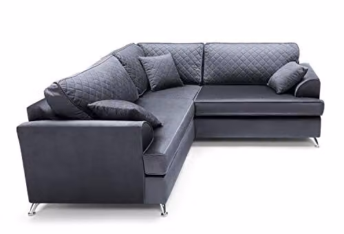 Abakus Direct Ferguson L-Shape Corner Sofa in Grey Velvet with Ottoman and Scatter Cushions, W/D/H: 200 x 200 x 78 cm – 5