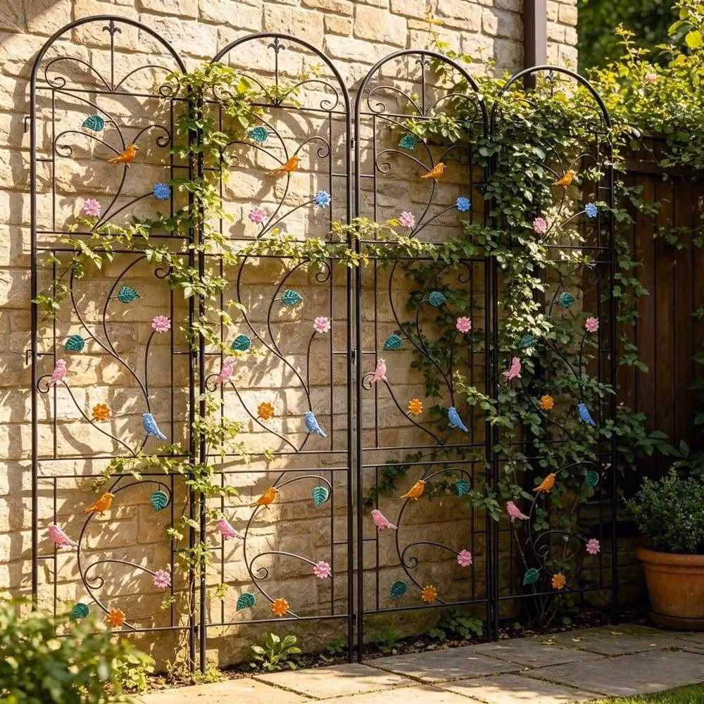 EONLION Black Metal Decorative Leaf Garden Trellis Support, Pack of 2, Height: 100 cm – 3