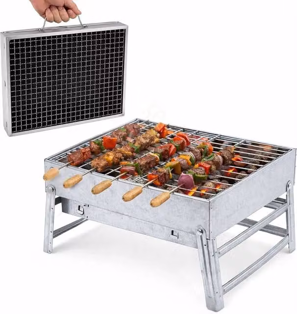 VOGREX Foldable Tabletop Charcoal BBQ Grill in Silver Steel, W/D/H: 39.0 x 24.0 x 22.0 cm – 1