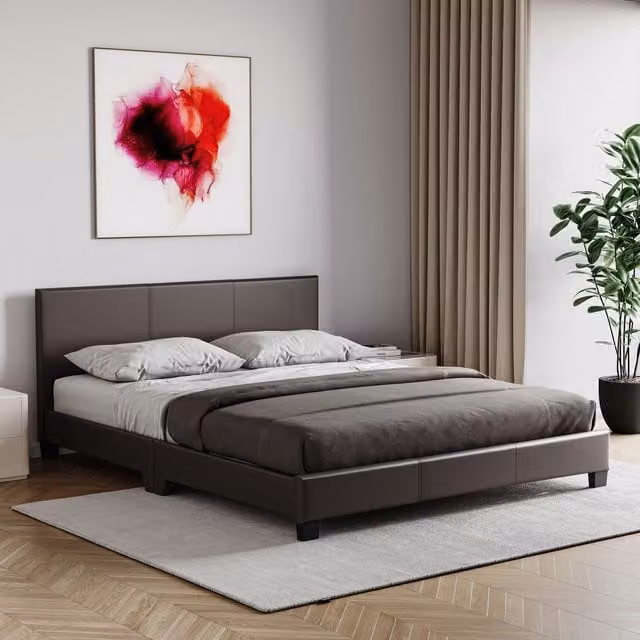 Vida Designs Lisbon Double Faux Leather Upholstered Bed Frame with Fabric Storage in Brown, 140 x 200 cm